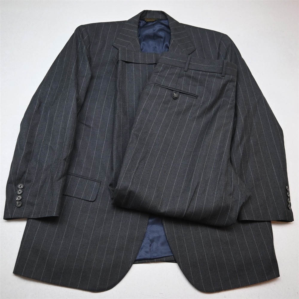 Vtg USA Southwick 43S 38x29 Gray Striped 100% Wool Flannel Jacket Pants Suit